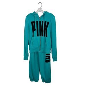 Victoria's Secret PINK full-zip hoodie and sweatpants set with black logo